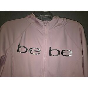 BEBE Pink Metallic Logo Hooded Full Zip Up Jacket Women's Size M